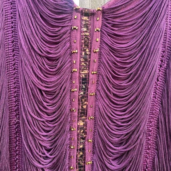 VERY RARE Free People Jagger Fringe Dress Plum Purple Beaded Sz 2 - Picture 2 of 11